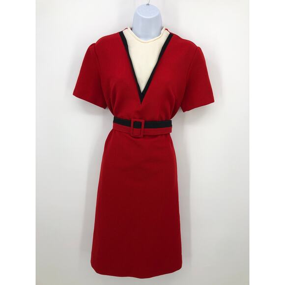 Vintage Pat Perkins Red Mod Dress w/ Belt Short Sleeve 60s Style Women’s Medium - Picture 1 of 6